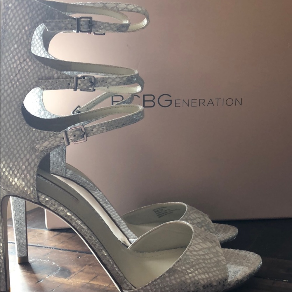 Size 9 BCBGeneration Silver Snake Heels